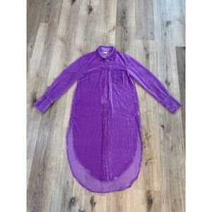 Akemi + Kin Boho Tunic Shirt Dress Womens Purple Burnout High Low Long Sleeve